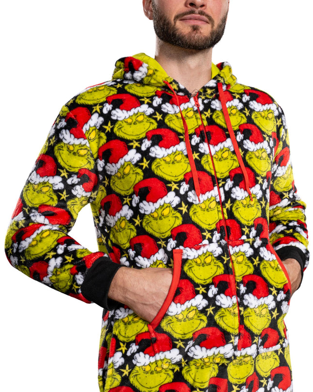 dem Grinch-Pyjama-Overall mit Weihnachtsmannmütze für Damen und Herren und