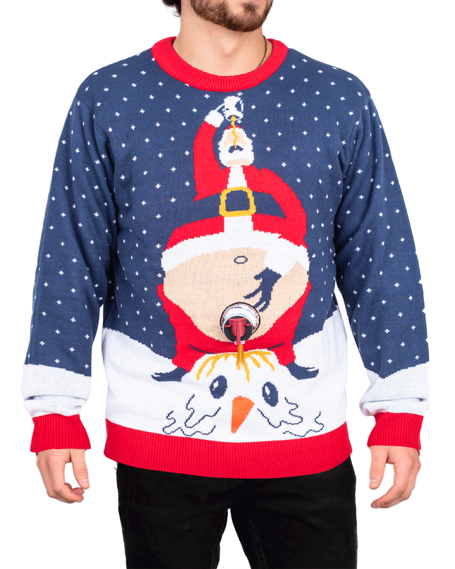 Santa Peeing Beverage Ugly Christmas Sweater
