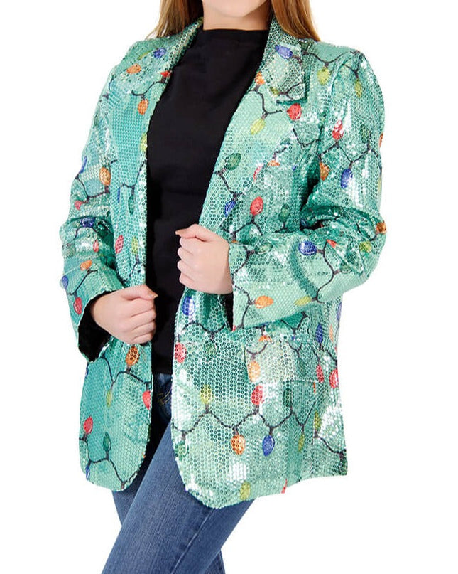 Damen-Pailletten-Weihnachtslichter-Blazer-Jacke