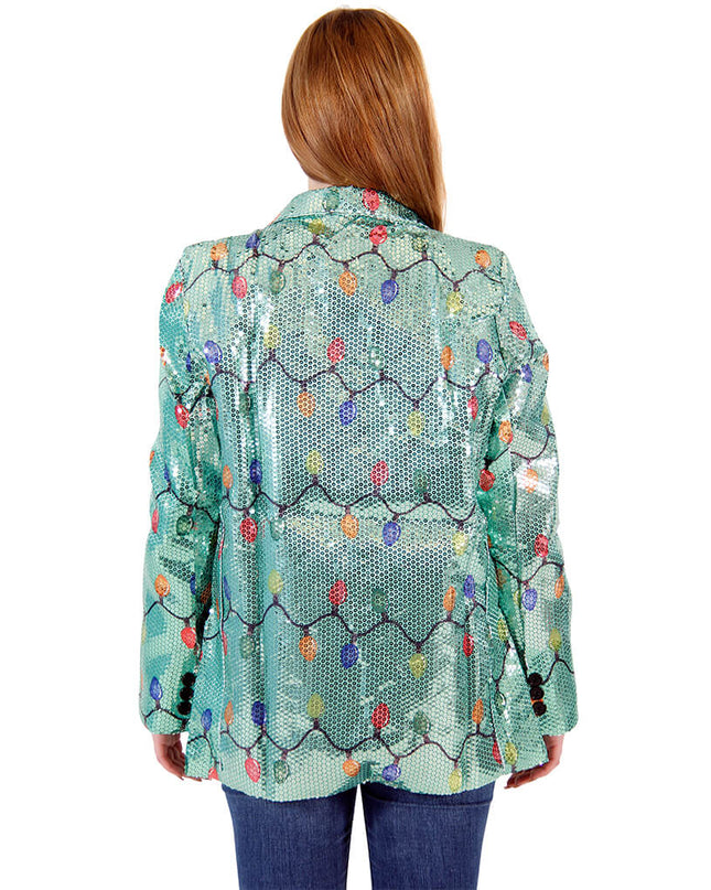 Damen-Pailletten-Weihnachtslichter-Blazer-Jacke