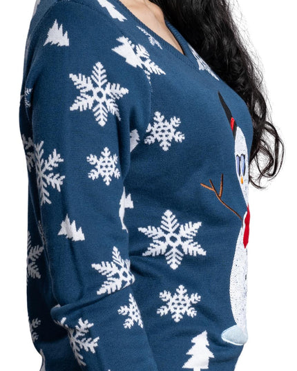 Damen-Weihnachtspullover mit Pailletten und Schneemannmotiv