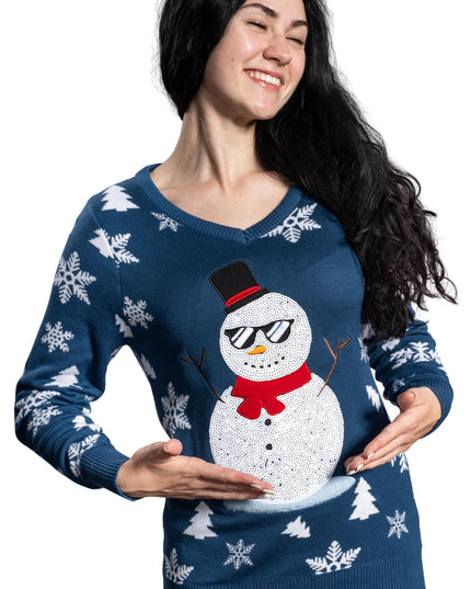 Damen-Weihnachtspullover mit Pailletten und Schneemannmotiv