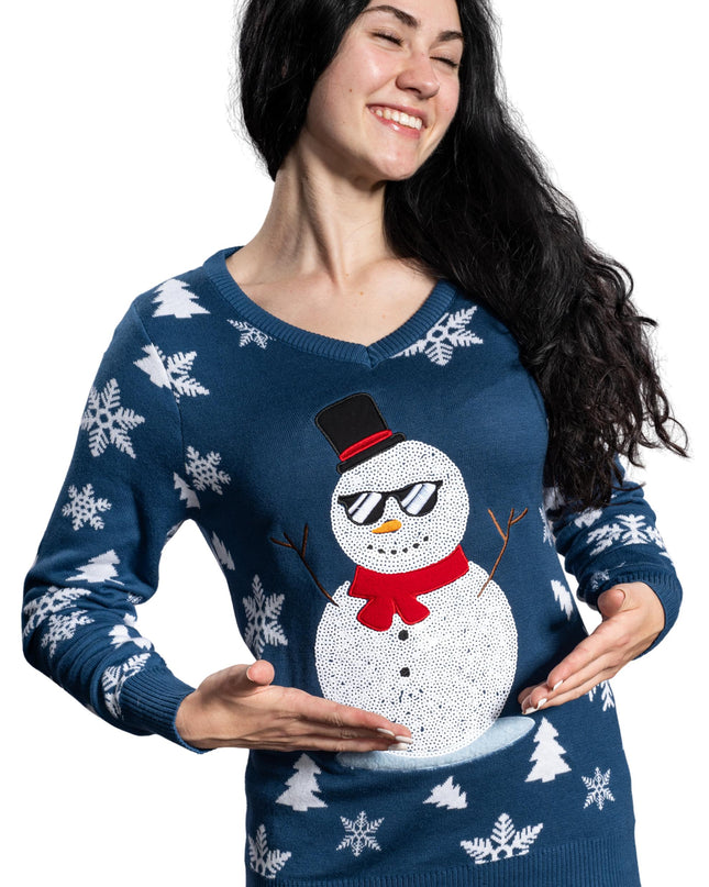 Damen-Weihnachtspullover mit Pailletten und Schneemannmotiv