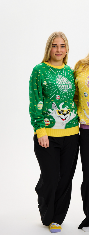 Grüner Disco-Osterpullover – Damenversion