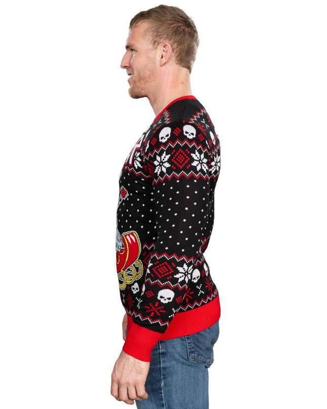 Rock'n'Roll-Weihnachtsmann, Gitarrenschlittenfahrer, hässlicher Pullover