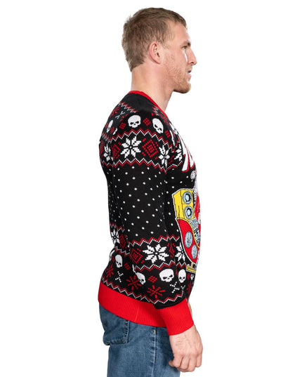 Rock'n'Roll-Weihnachtsmann, Gitarrenschlittenfahrer, hässlicher Pullover