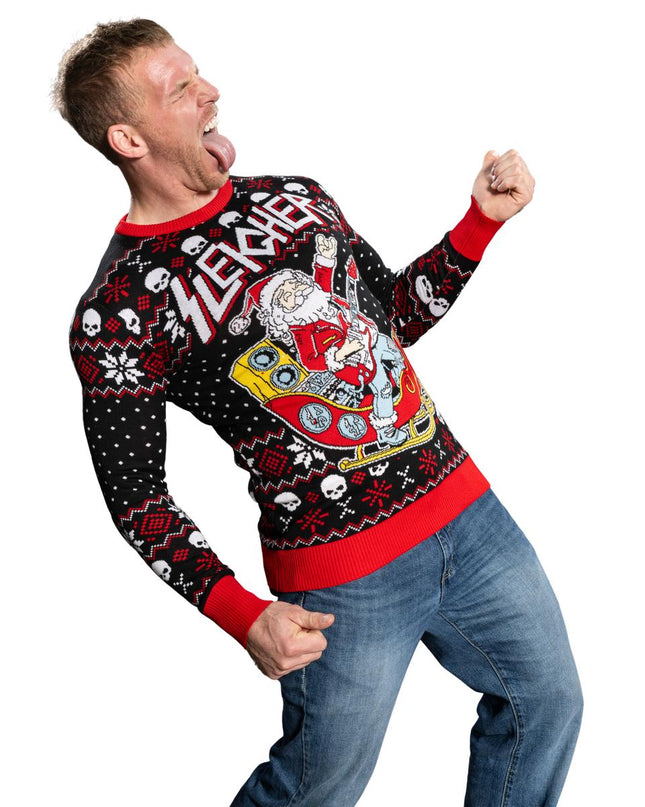 Rock'n'Roll-Weihnachtsmann, Gitarrenschlittenfahrer, hässlicher Pullover