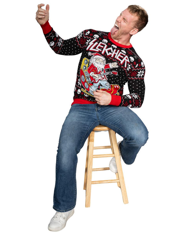 Rock'n'Roll-Weihnachtsmann, Gitarrenschlittenfahrer, hässlicher Pullover