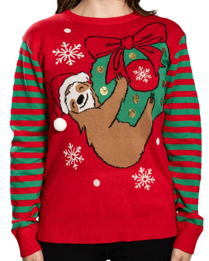 Hanging Sloth on Christmas Ornament Wreath Ugly Sweater