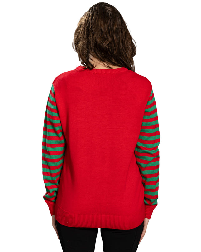 Hängendes Faultier an Weihnachtsbaumschmuckkranz, hässlicher Pullover