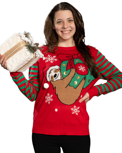 Hanging Sloth on Christmas Ornament Wreath Ugly Sweater