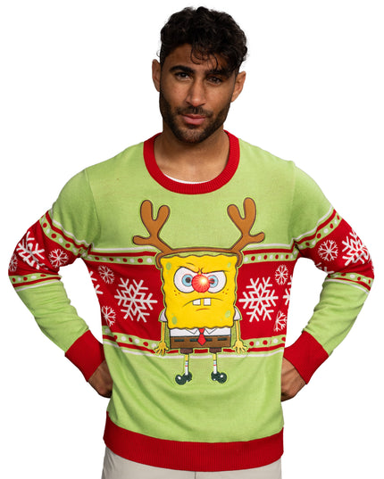 Spongebob LED Reindeer Nose Ugly Christmas Sweater