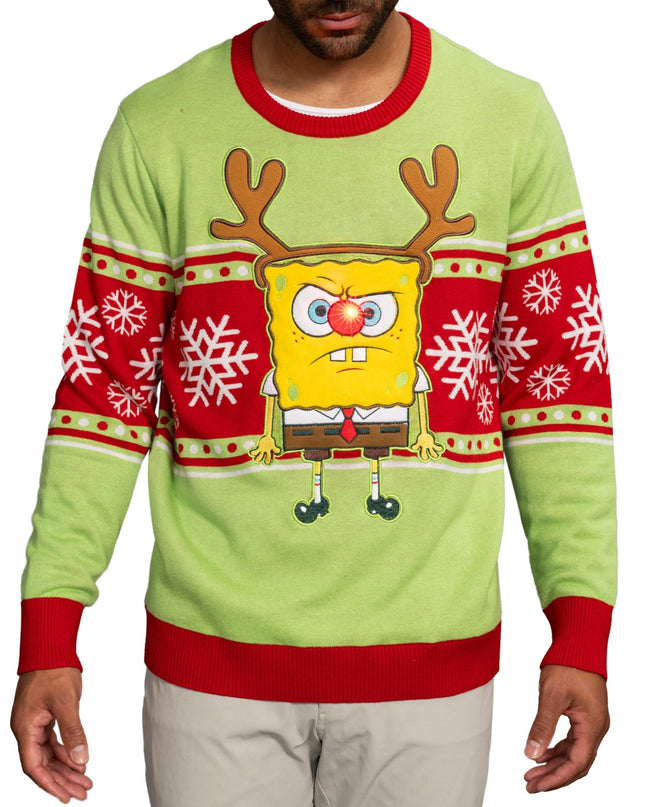 Spongebob LED-Rentiernase hässlicher Weihnachtspullover