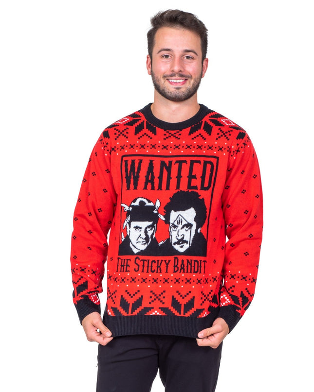 Lustiger, hässlicher Weihnachtspullover aus den 1980er Jahren mit Sticky Bandits-Motiven