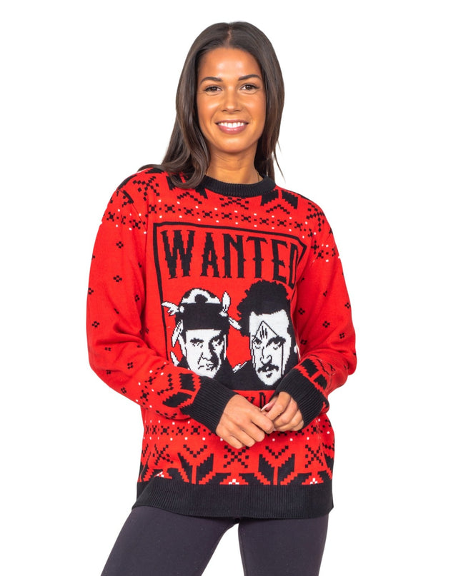 Lustiger, hässlicher Weihnachtspullover aus den 1980er Jahren mit Sticky Bandits-Motiven