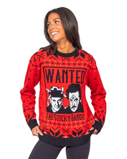 Lustiger, hässlicher Weihnachtspullover aus den 1980er Jahren mit Sticky Bandits-Motiven