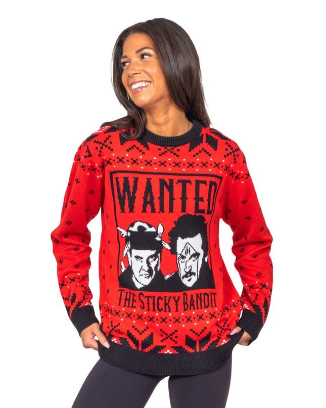 Lustiger, hässlicher Weihnachtspullover aus den 1980er Jahren mit Sticky Bandits-Motiven