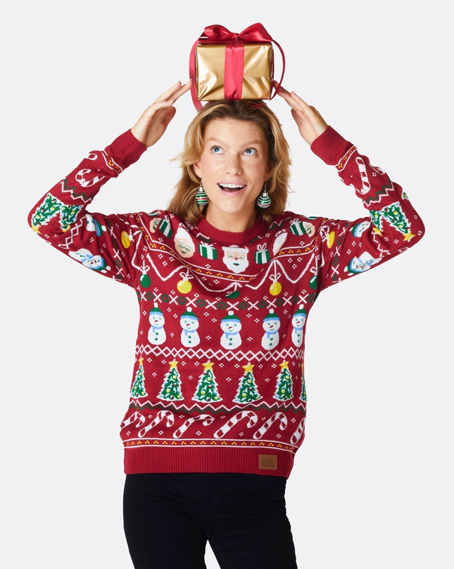 Gestreifter roter Damen-Weihnachtspullover