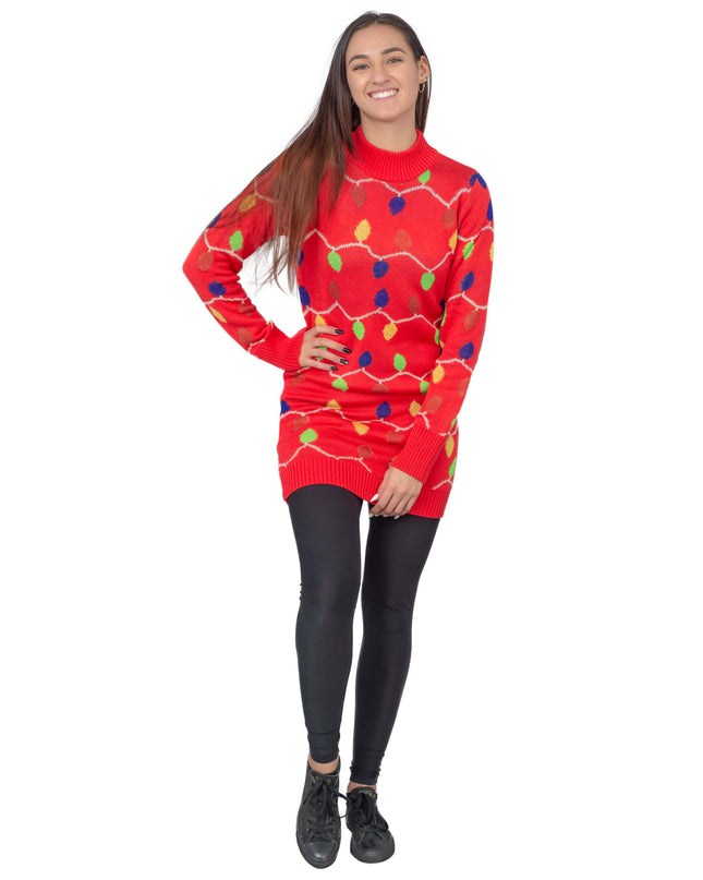 Weihnachtspulloverkleid mit Lichterkette für Damen