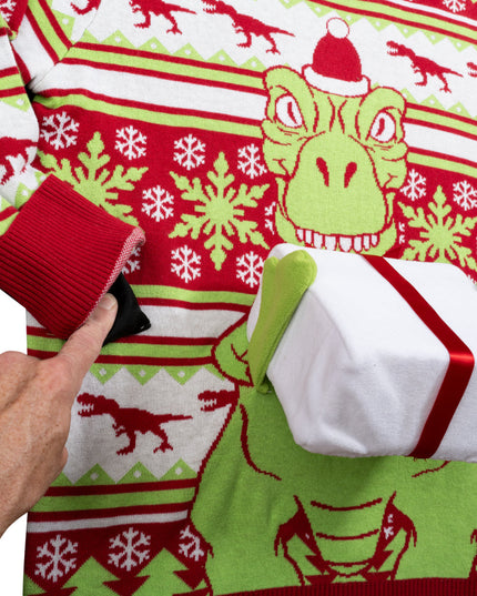 T-Rex Santa Hat 3D Flappy Present Ugly Christmas Sweater