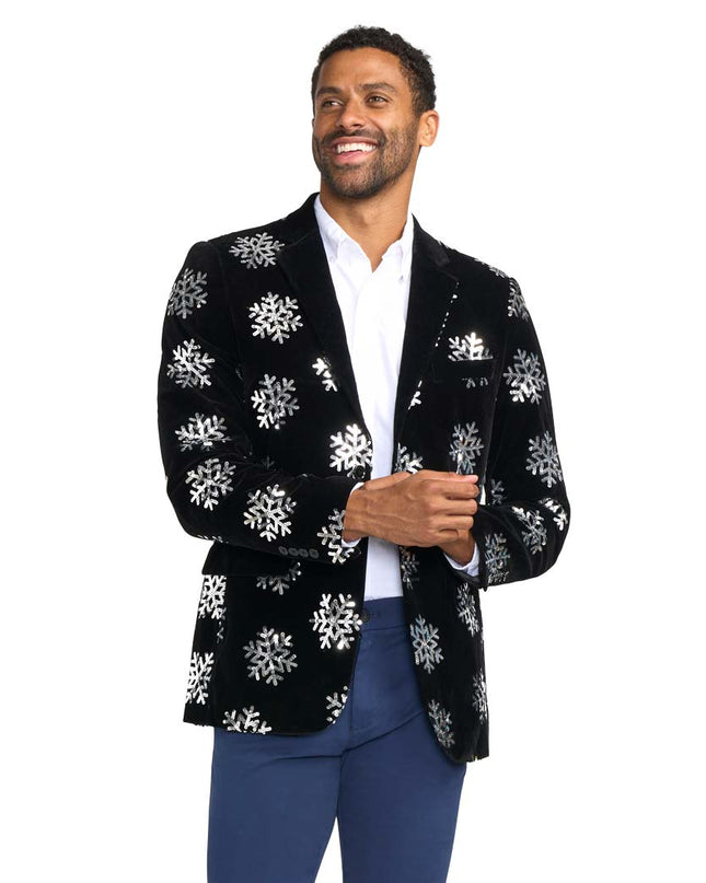 Men's Sequined Snowflake Velvet Blazer