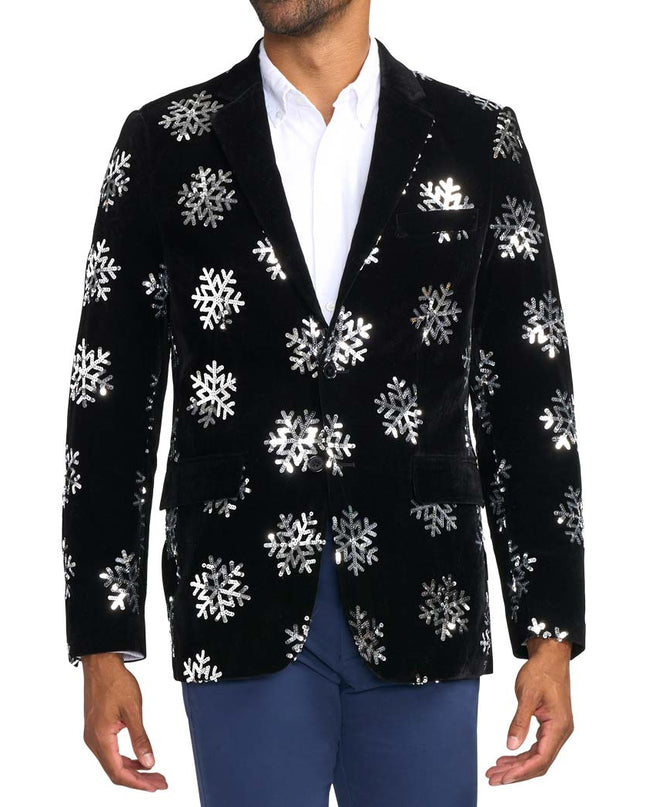 Men's Sequined Snowflake Velvet Blazer