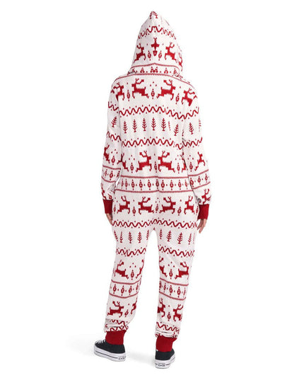 Women's Red and White Fair Isle Knit Jumpsuit