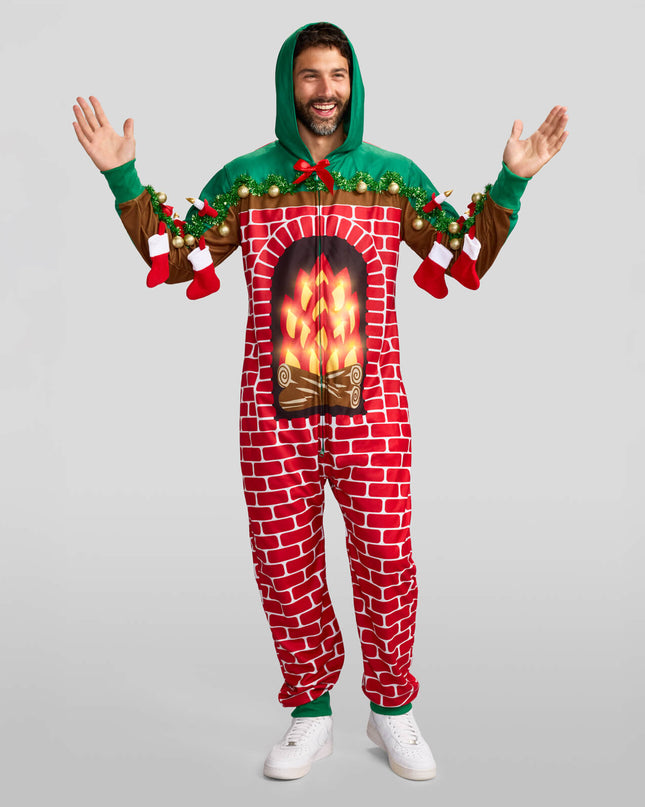 Men's Festive Fireplace Light Up Jumpsuit