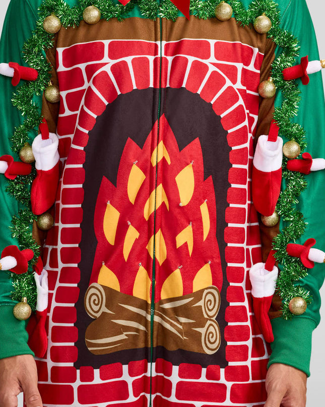 Men's Festive Fireplace Light Up Jumpsuit