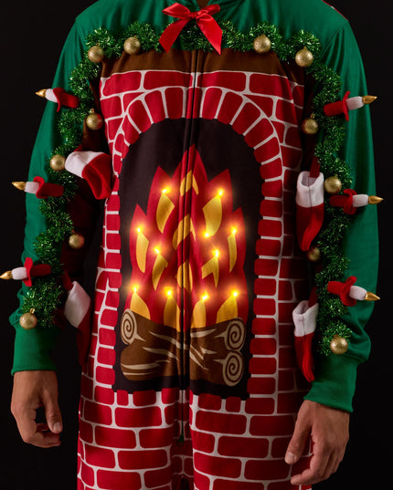 Men's Festive Fireplace Light Up Jumpsuit