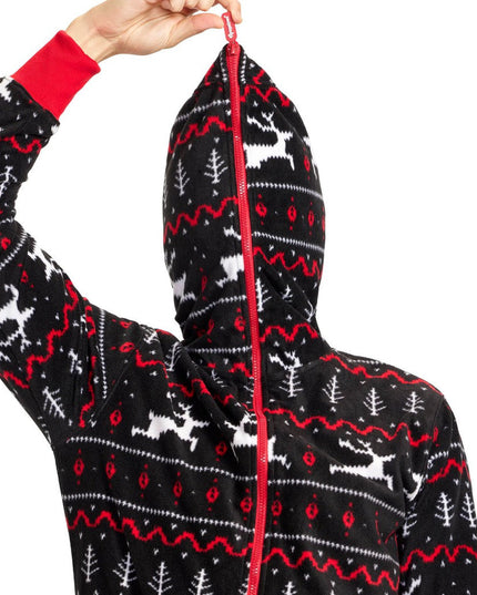 Men's Black and Red Fair Isle Jumpsuit
