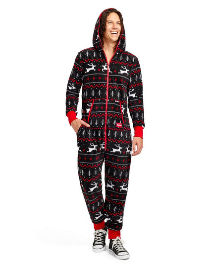 Men's Black and Red Fair Isle Jumpsuit