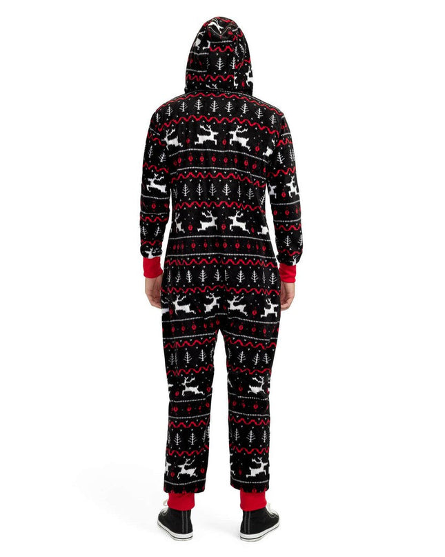 Men's Black and Red Fair Isle Jumpsuit
