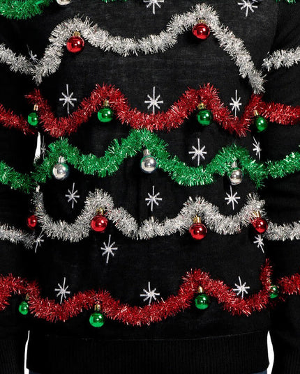 Men's Midnight Garland Light Up Ugly Christmas Sweater