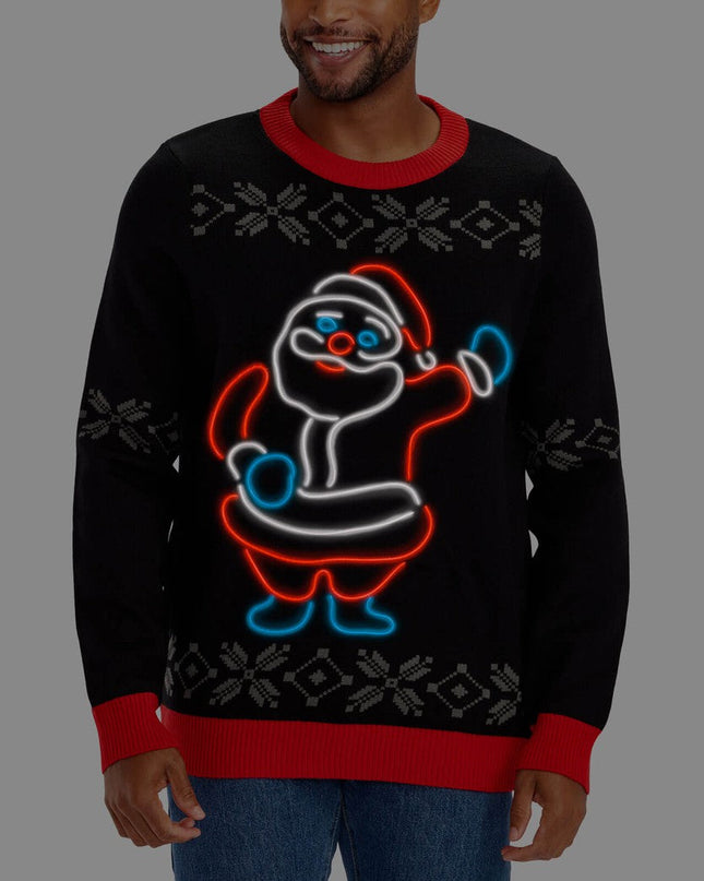 Men's Ho Ho Hello Neon LED Light Up Ugly Christmas Sweater