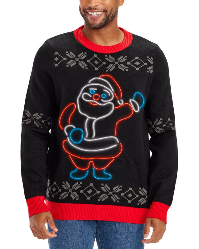 Men's Ho Ho Hello Neon LED Light Up Ugly Christmas Sweater