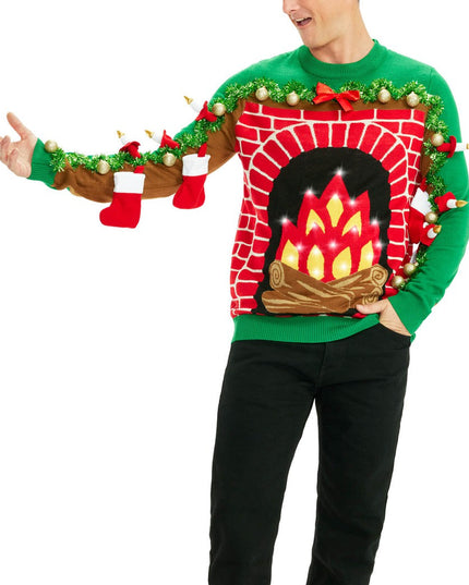Men's Festive Fireplace Light Up Ugly Christmas Sweater