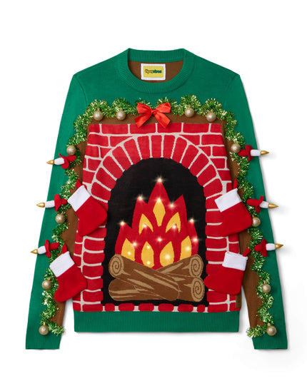 Men's Festive Fireplace Light Up Ugly Christmas Sweater