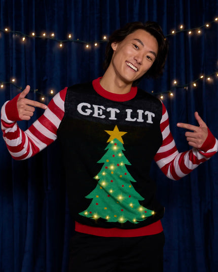 Men's Get Lit Light Up Ugly Christmas Sweater