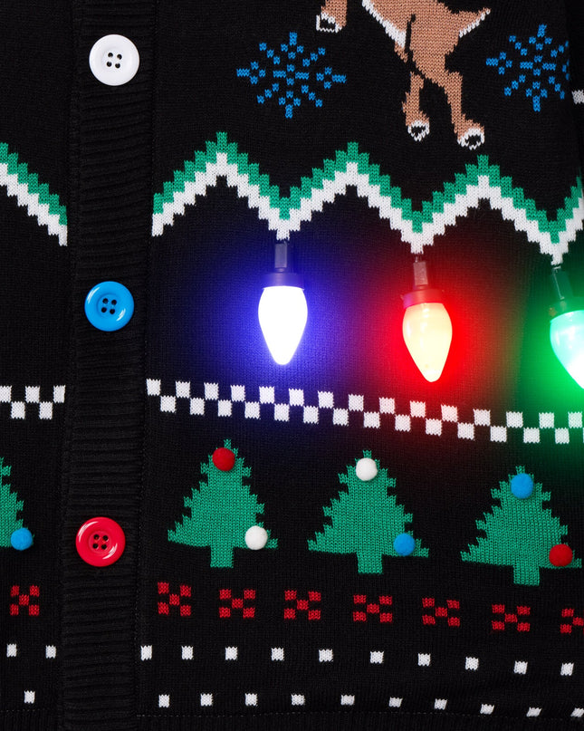 Men's Fair Isle Rudolph Light Up Christmas Cardigan Sweater