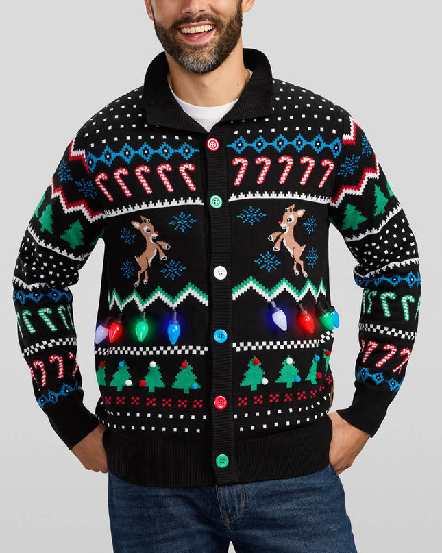 Matching Fair Isle Rudolph Light Up Family Cardigan Sweaters