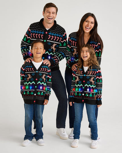 Matching Fair Isle Rudolph Light Up Family Cardigan Sweaters