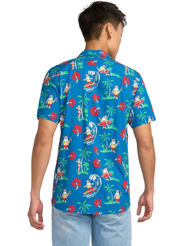 Men's Surf's Up Santa Button Down Shirt