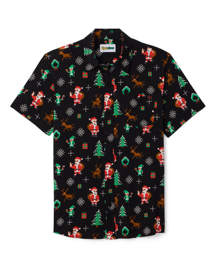 Men's 8-Bit Santa Button Down Shirt