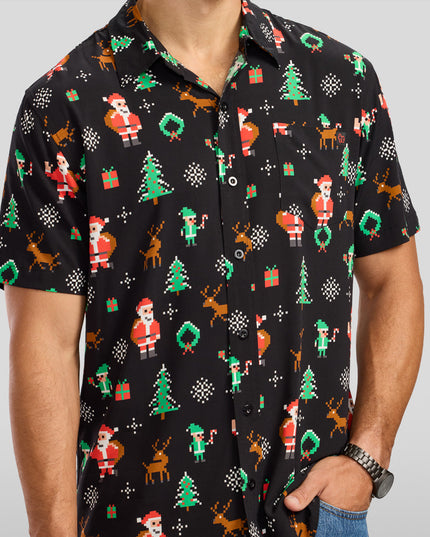 Men's 8-Bit Santa Button Down Shirt