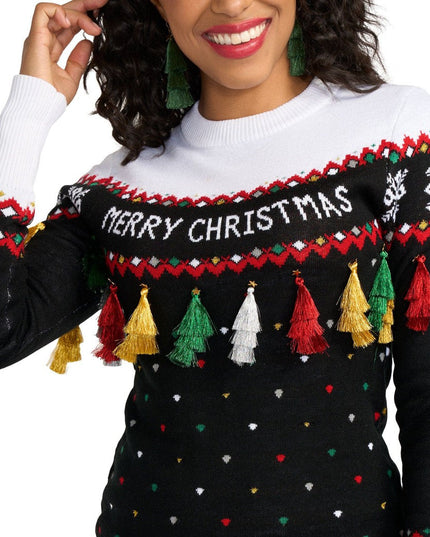 Women's Merry Christmas Tassel Sweater Dress