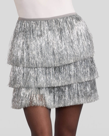 Women's Silver Tinsel Fringe Shorts