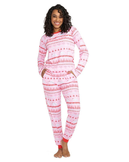 Women's Pink Polar Party Crew Neck Pajama Set