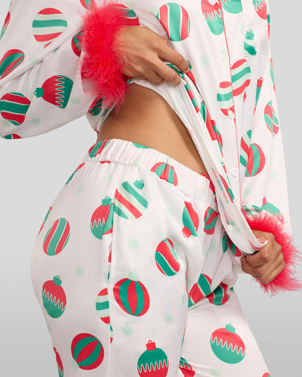 Women's Elegant Ornaments Satin Feather Pajama Set