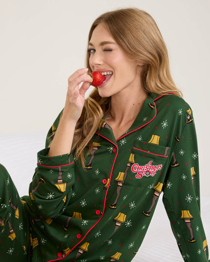 Women's Christmas Story Leg Lamp Lapel Pajama Set